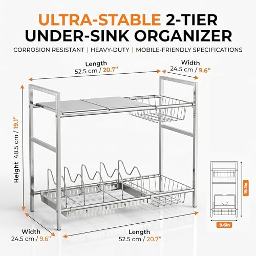 Li&Zhao Stainless Steel Under Sink Organizer (Two-tier with 4 shelves and 2 baskets)