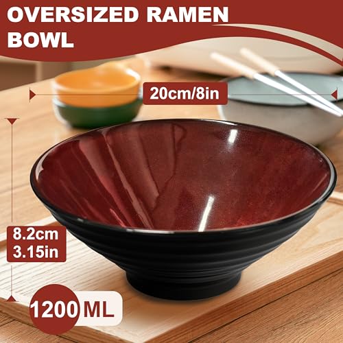 8 Inch 4 Sets Ceramic Ramen Bowl (B:Red&Black / 8 INCH 4 Set)