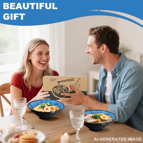 8 Inch 2 Sets Ceramic Ramen Bowl (A:Ocean Blue / 8 INCH 2 Set)