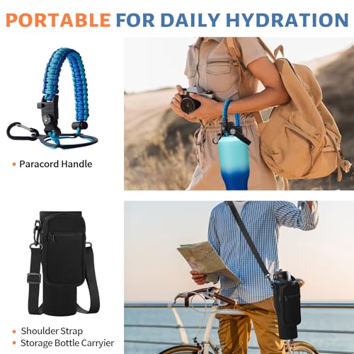 40 oz Insulated Water Bottle with Flip Straw & Auto Spout Lid for Camping (Caribbean Blue / 40 Ounces)