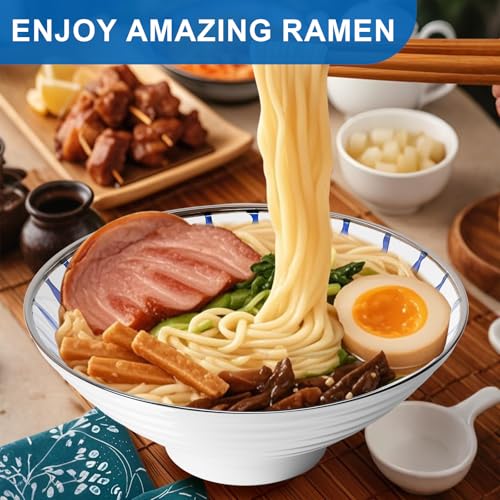 8 Inch Ramen Bowl Set 2 Large Japanese Bowls Ceramic Microwavable 8pcs (White / 8 INCH 2 Set)