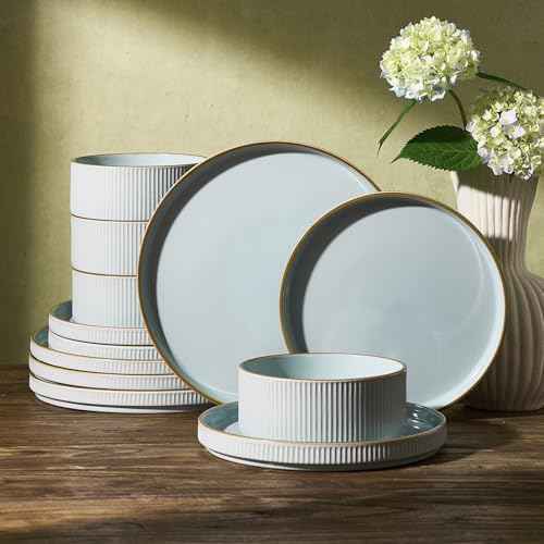 Plates and Bowls Set with Rim (12 Count)
