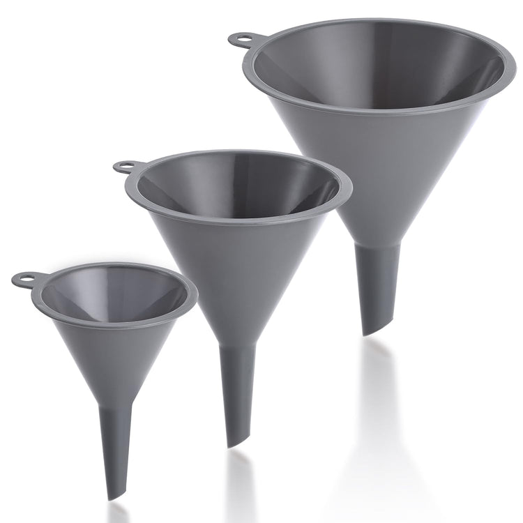Plastic Kitchen Funnel Set of 3, Durable Round Food Grade Cooking Funnels for Kitchen Use Filling Bottles, Multifunctional Small Medium and Large Sizes for Canning, Lab or Car Oil Use