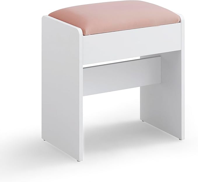 VASAGLE Kailyn Collection - Velvet Vanity Stool, Upholstered Makeup Stool, Footrest with Anti-Slip Pads, for Makeup Room, Bedroom, Entryway, Matte White and Jelly Pink URDS001W01S