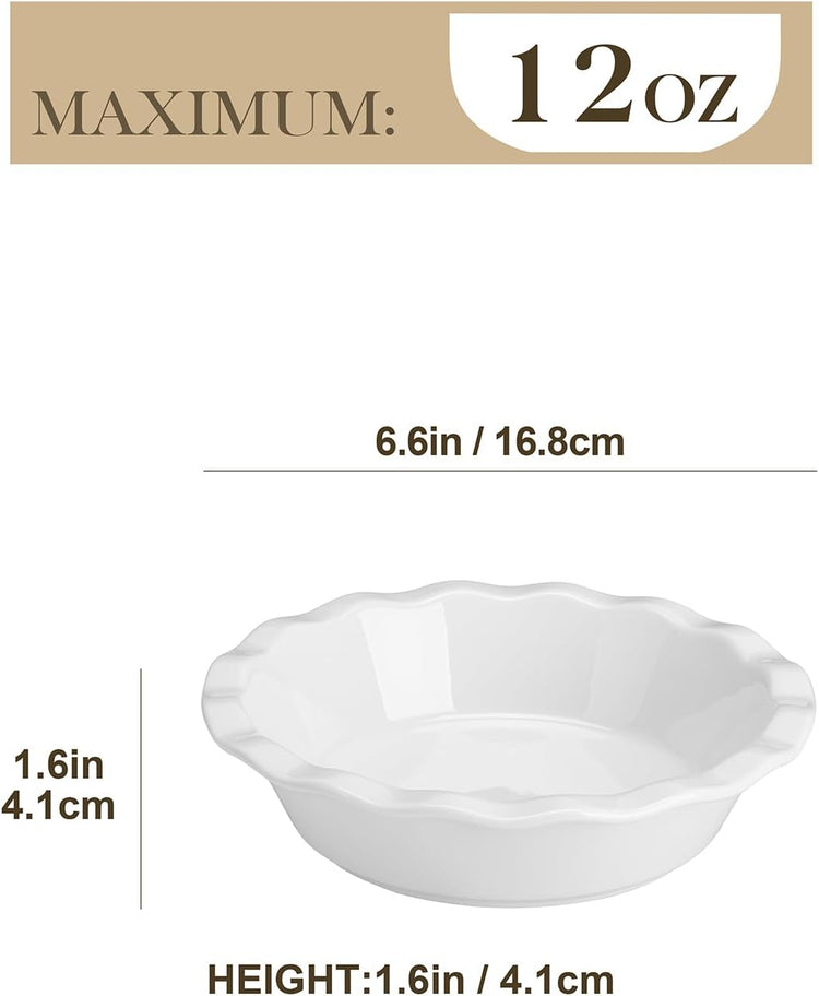 MALACASA Ceramic Mini Pie Pans Set of 6, 6 Inch Pie Plates for Baking with Ruffled Edge, Small Quiche Baking Dish Pans Tart Pans, Individual Pot Pie Plates, Microwave & Oven Safe, White
