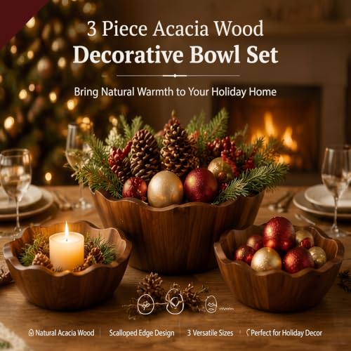 Acacia Wood Salad Bowls Set of 3