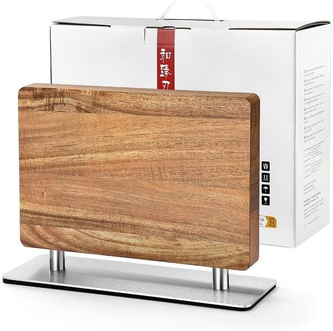 Strong Double Sided Magnetic Knife Block Without Knives, with Acacia Wood+430 Stainless Steel Base,Magnetic Universal Stands with Strong Enhanced Magnets Strip Kitchen Storage Cutlery Large Organizer