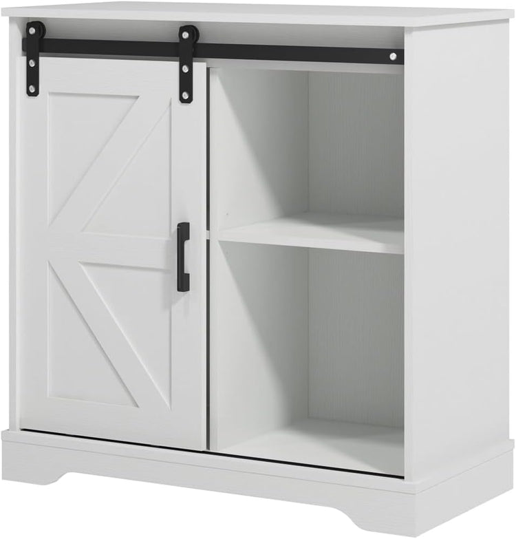 Panana Sliding Barn Door Buffet Sideboard Storage Cabinet Coffee Bar Kitchen Farmhouse Style (White)