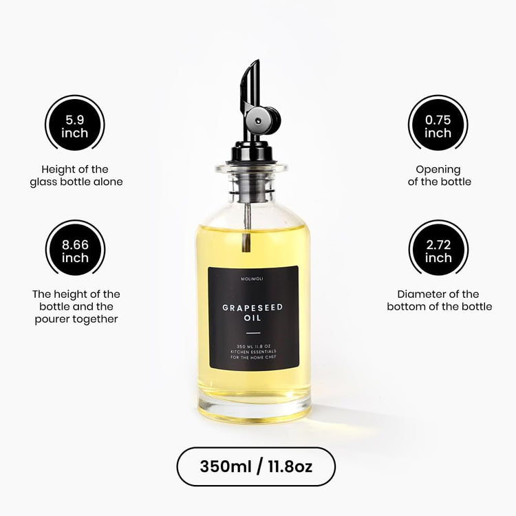Molimoli Olive Oil Dispenser Bottle for Kitchen With Weighted Pourer - Glass Cruet Set of 4 | 350ml