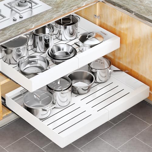 Pull out Cabinet Organizer (White / 21"D×14"-24"W(1 Pack))