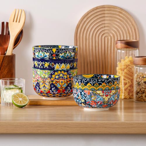 SIMI 28 oz Cereal Bowls Set of 6 (Bohemian Style / 28OZ)
