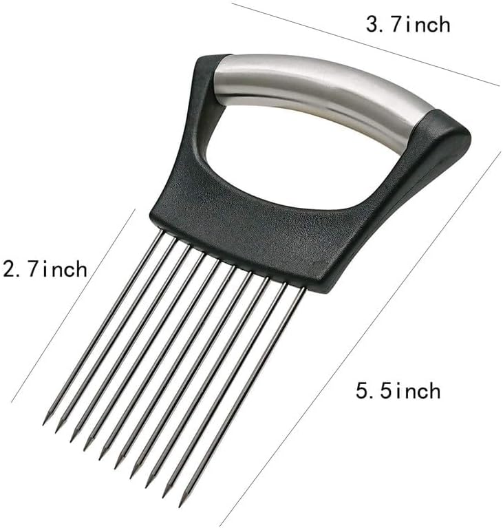 Onion Slice Holder, 2024 New Stainless Steel Holder for Slicing, Chopper Assistant Tool, Cutter for Meat, Onion, Potato, Tomato - Kitchen Gadgets (Black, 1 Pack)
