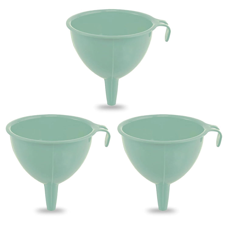3-Piece Plastic Funnel Set - 5-Inch Diameter Kitchen Funnels for Bottles, Jars, and Lab Use (Blue)