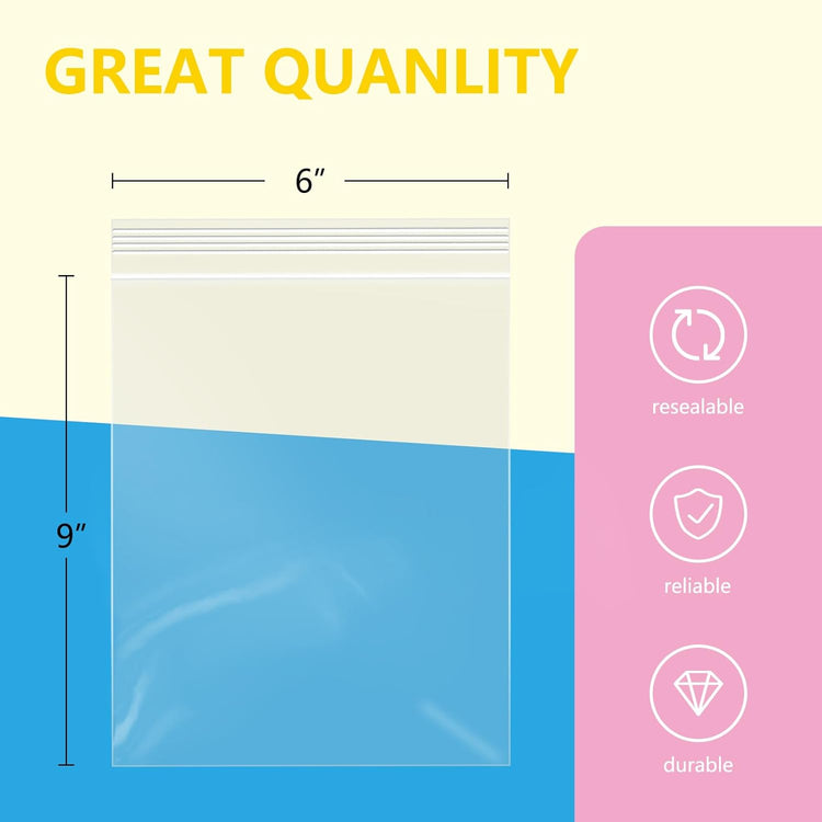 iMailer - 100 Pcs- 6" x 9" Plastic Zip Poly Bags- Clear Resealable Zip Bag for A7 A8 A9 Cards & Envelopes, Bakery, Cookies, Candies