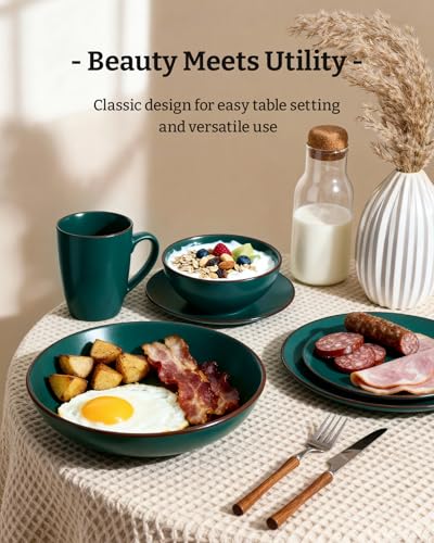 Venus Dinnerware Sets with Mugs (Dark Green / Serves 6 (24pc w/ Mug))