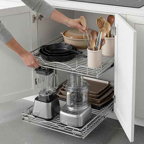 2-Tier Pull-Out Cabinet Organizer for Kitchen, 12" W x 21”D x 16.5" H (12 Inch / Two Tier)