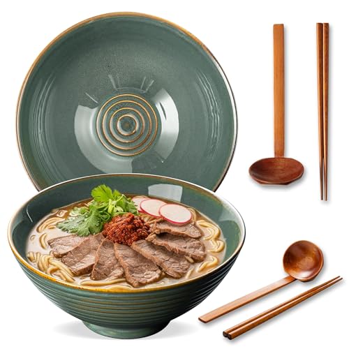 8 Inch Ceramic Ramen Bowl Set of 2 (Dark Teal)