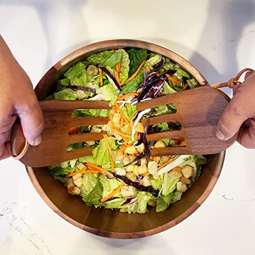 Woodard & Charles Acacia Wood 10" Salad Bowl with Salad Hands (10" x 4" Acacia Wood Bowl with Salad Hands)