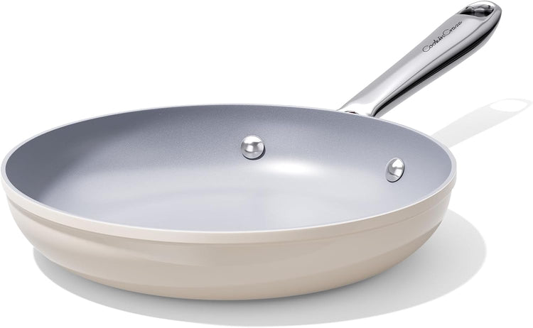 Nonstick Ceramic Frying Pan 8 Inch for Induction Cooktop - Non Toxic, PTFE/PFOA/PFAS Free, Oven & Dishwasher Safe up to 500ยฐF - Non Stick Small Egg Skillet with Stay-Cool Handle - Cream