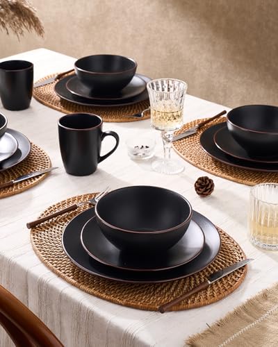 Venus Dinnerware Sets with Mugs (Black / Serves 4 (16pc w/ Mug))