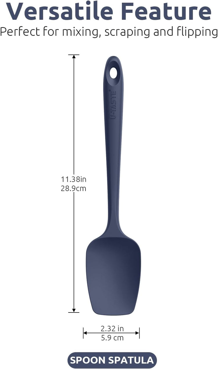 U-Taste Silicone Spoon Spatula Set: 480ºF Heat Resistant Food Grade Flexible Rubber Spoonula, Nonstick Cooking Mixing Scooping Kitchen Baking Scraper Utensils Set of 3 for Pan, Pot, Bowl (Multicolors)