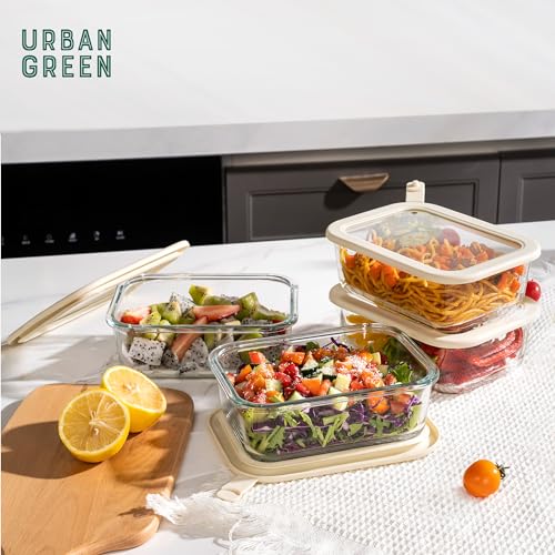 Glass Food Storage Containers with Glass Lids (Ivory White -5p)