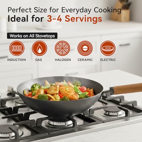 Carbon Steel Wok Pan with Lid (12.6 INCH)