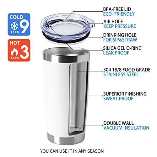 20oz Tumblers Bulk Stainless Steel Cup with Lid Double Wall Vacuum Insulated Coffee Mug for Cold & Hot Drinks 1 Pack (White-A / 1 Count (Pack of 1))