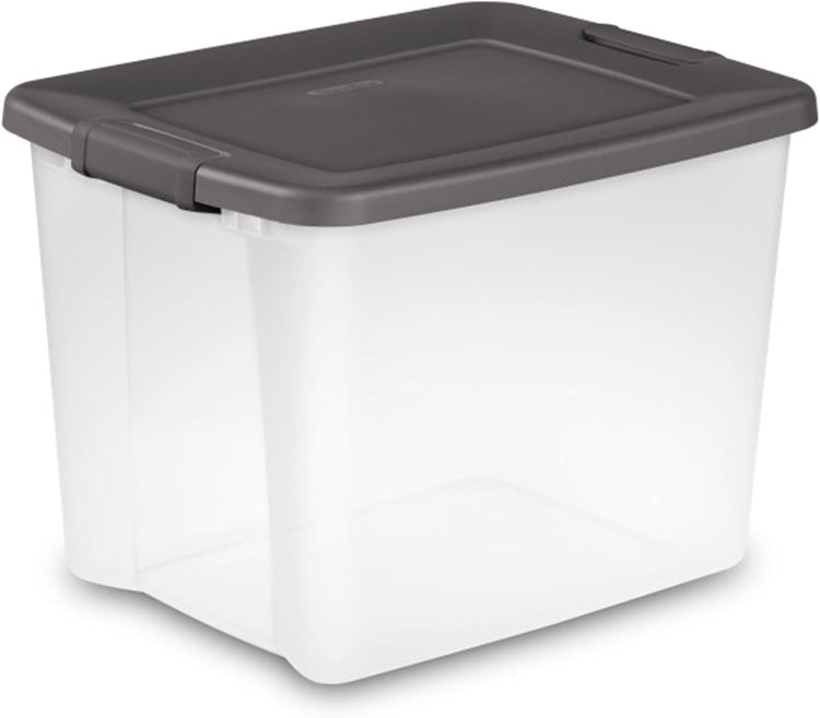 Sterilite 24-Pack ShelfTote, Clear Plastic Storage Bins with Lids, 50 Quart, Gray - Stackable Organizing Container Boxes for Closet, Bathroom, and Office
