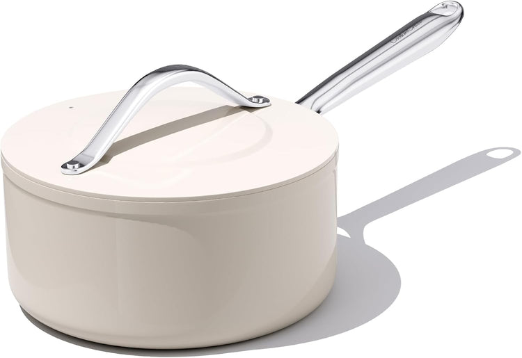 3.5qt Nonstick Ceramic Sauce Pan with Lid (8.19") Even Heat Distribution, Non Toxic & PFAS Free Healthy Cooking Pot for All Stovetops (Induction/Gas/Electric), Oven Safe 500ยฐF, Cream