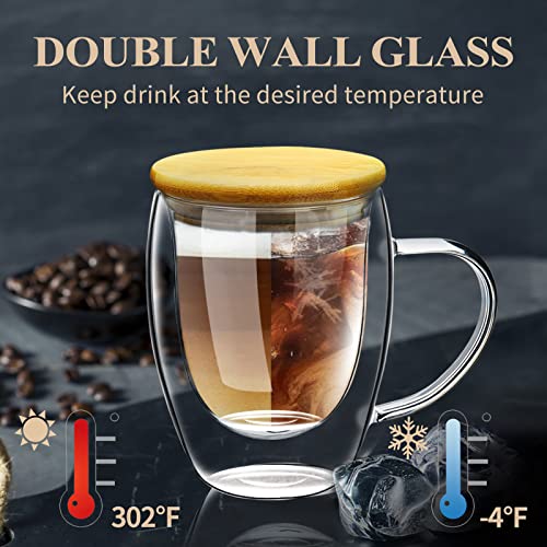 Glass Coffee Cups with Bamboo Lids (2 Count (Pack of 1))