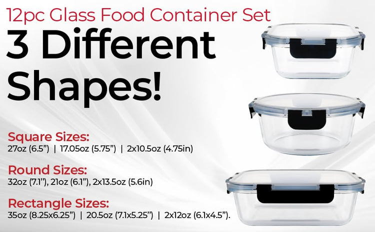 Premium Borosilicate Glass Food Storage Containers with lids Set (Black)