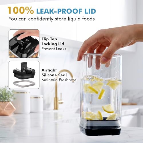 6 PC 1.2L Airtight Food Storage Containers with Lids BPA Free Plastic (Black)