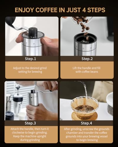 Mini Manual Coffee Grinder with 40 External Adjustable Settings and Ceramic Conical Burr (Silver)