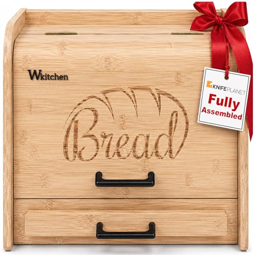 Premium FULLY ASSEMBLED Bamboo Bread Box (Bamboo)
