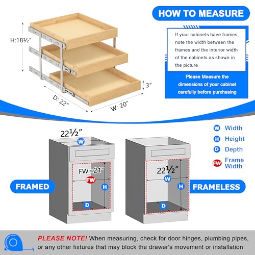 3 Tier Pull Out Cabinet Organizer with Soft Close (20''W x22''D / 3 Tiers)