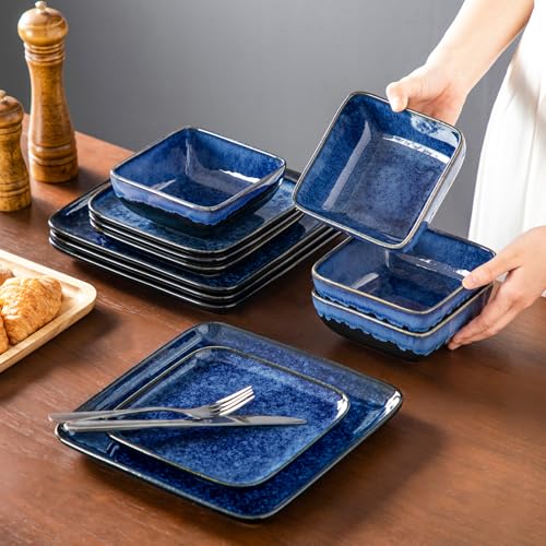 Stern Square Stoneware Dinnerware Set for 4 (Blue / Service for 4 (12 Pcs))