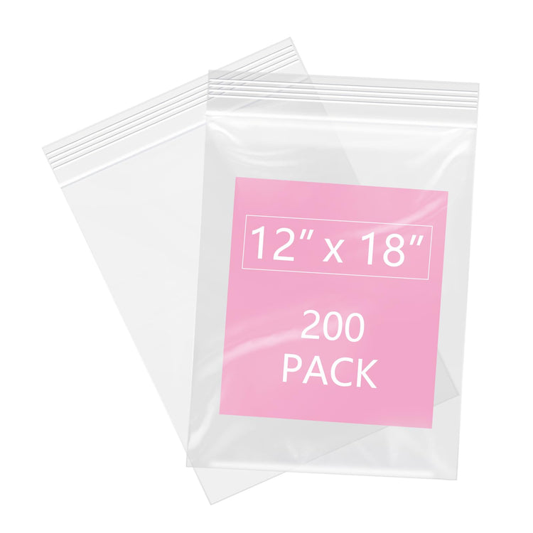 200 Pcs 12" x 18" Reclosable Plastic Zip Poly Bags 2 Mil (200 Count)