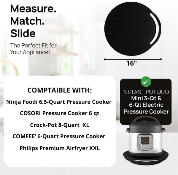 Ibyx Elegant Round Sliding Tray for Your Pressure Cooker, Air Fryer & Heavy Kitchen Appliances - Sturdy, Slides Easily from Under The Cabinet (Natural, 16β)