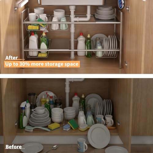 Under Sink Organizer 2 Tier Expandable bathroom Storage (5 panels 5baskets)