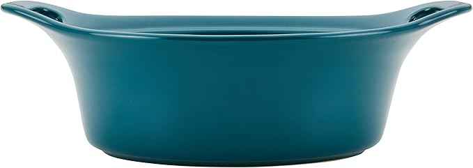 Rachael Ray Solid Glaze Ceramics Casserole Bakeware/Baker Set with Shared Lid, 3 Piece, Teal