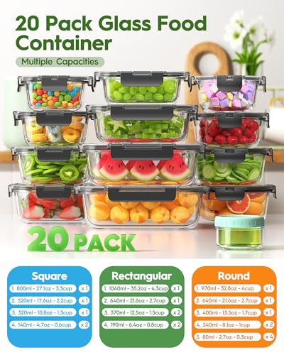40 Piece Glass Food Storage Containers with Airtight Lids