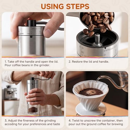 Manual Stainless Steel Coffee Grinder with 40 Adjustable Settings (Stainless Steel Grinding corn)