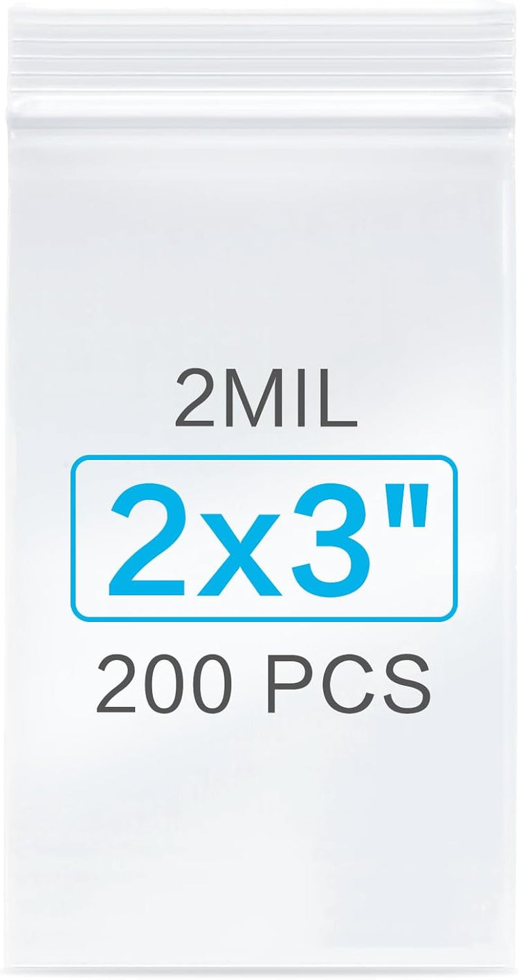 Plastic Jewelry Bags, 200pcs 2 x 3 Clear Zip Bag, 2 mil Thick Small Baggies with Resealable Zipper, Storage Baggies for Daily Vitamin, Jewelry, Candy