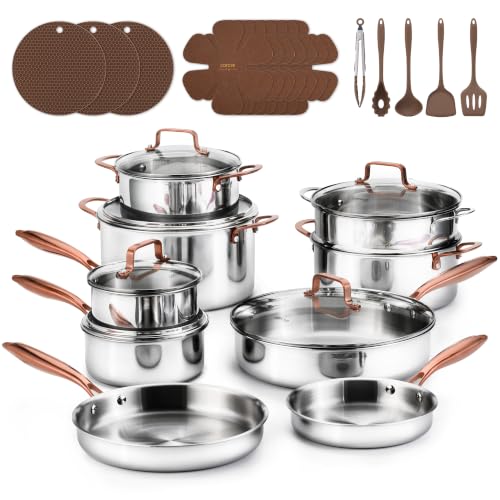 30 PCS Tri Ply Stainless Steel Cookware Set Pots and Pans Set