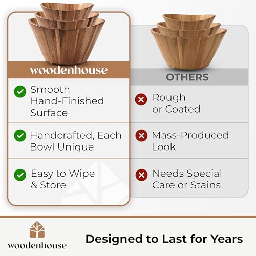 Wooden Salad Bowl Set of 3 (Wavy / 3 Piece)