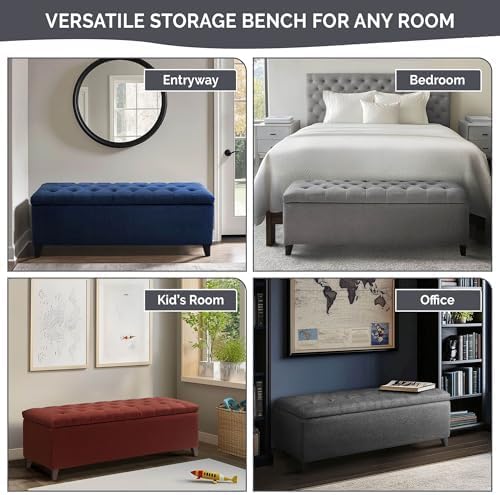 Madison Park Entryway Accent Bench for Living Room Flip Top Storage Chest, Shandra Tufted Top Upholstered Storage Bench End of Bed for Bedroom Furniture, Indoor Seating, 49"Wide, Blue