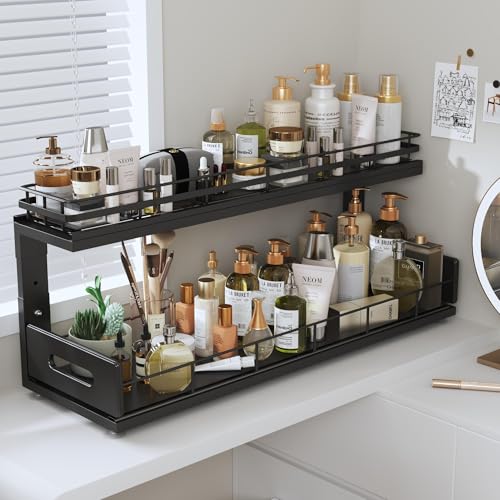 Under Sink Organizer Upgrade To Professional Rails (Black / 2 Pack-21"Dx12.8"-16.9"H)