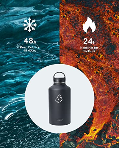 Half Gallon Water Jug Insulated Stainless Steel (64 Ounces / Black)