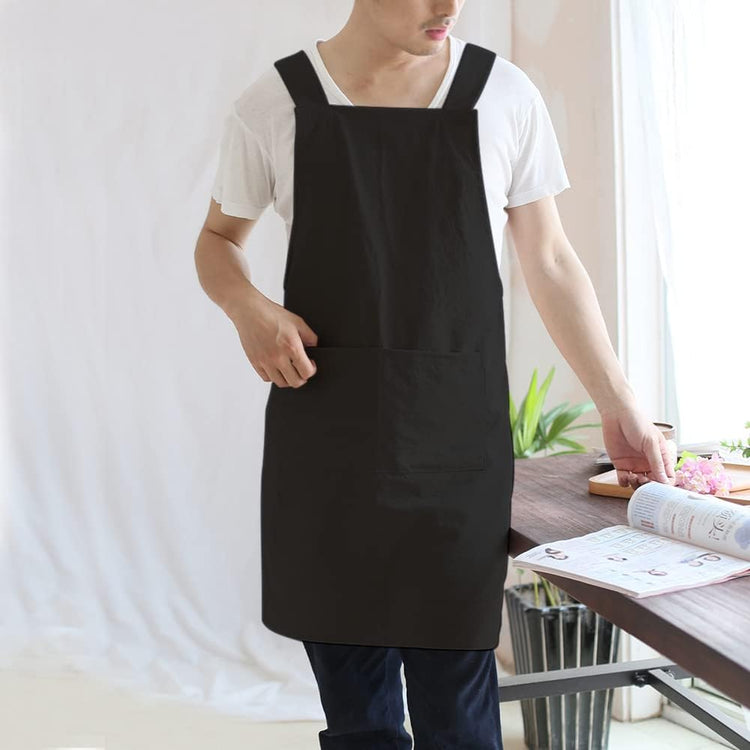 NEWGEM Japanese Linen Cross Back Cooking Aprons for Women Men with Pockets Cute for Baking Kitchen
